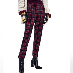 Zara Plaid Straight Leg Slim Pant Black and Red Size 4